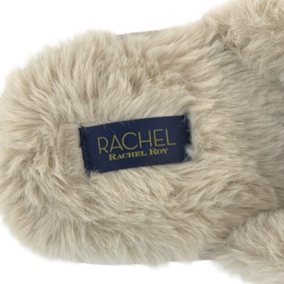 Rachel Roy Women's Fuzzy Furry CrissCross Slip On Flats Slippers Cream - Picture 8 of 10